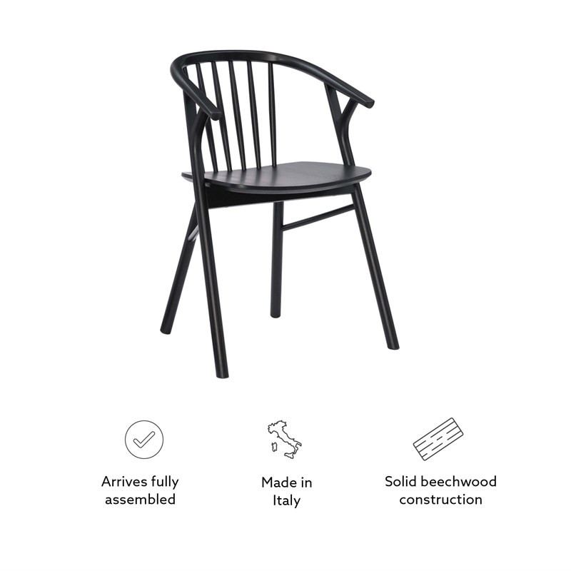 Pemberly Row Beechwood Windsor Dining Chair with Saddle Seat in Black