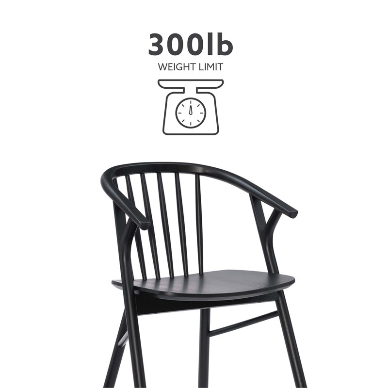 Pemberly Row Beechwood Windsor Dining Chair with Saddle Seat in Black