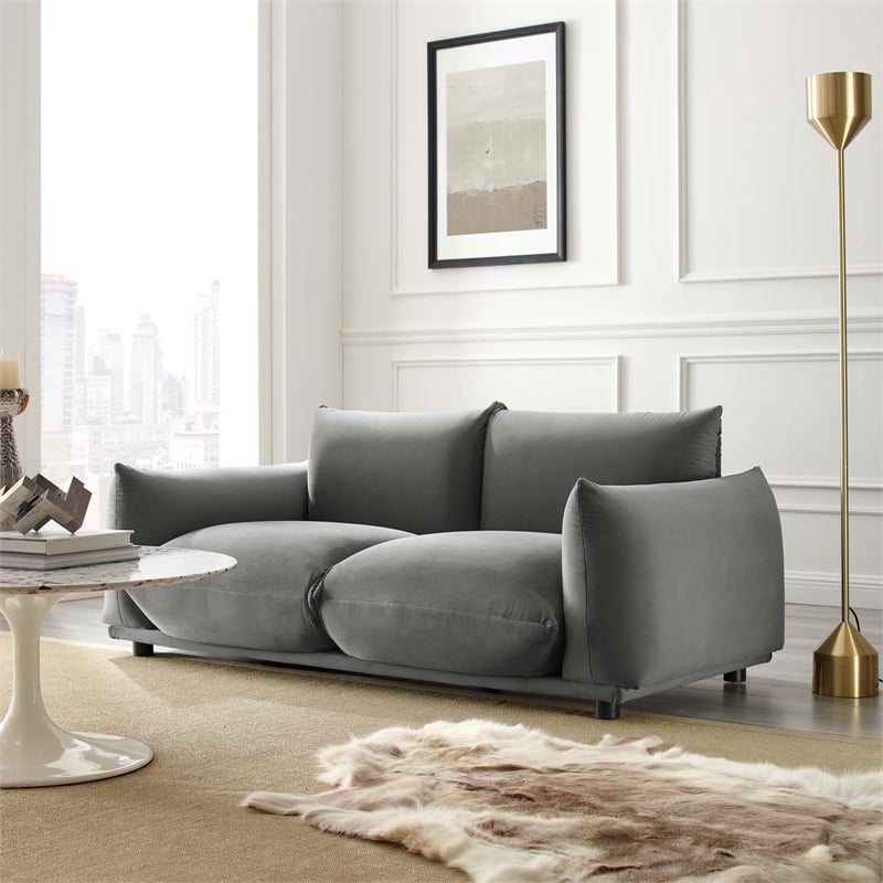 Pemberly Row Performance Velvet Loveseat in Gray Finish