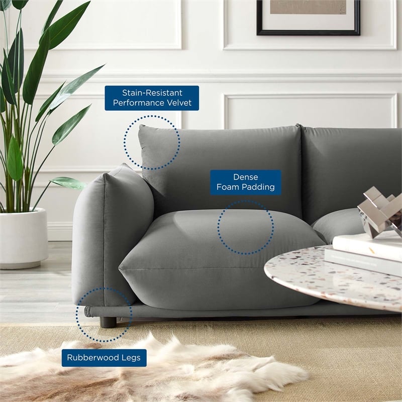Pemberly Row Performance Velvet Loveseat in Gray Finish