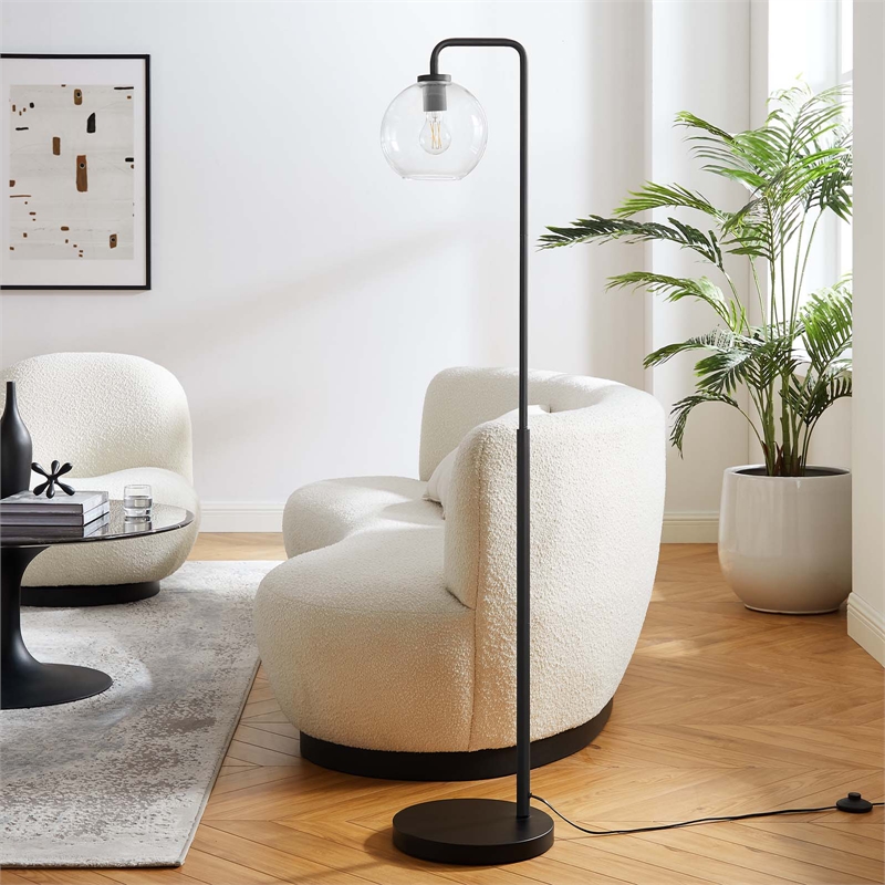 Pemberly Row 1-Light Glass and Metal Floor Lamp in Black and Clear