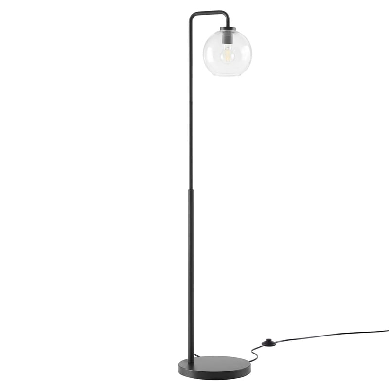 Pemberly Row 1-Light Glass and Metal Floor Lamp in Black and Clear