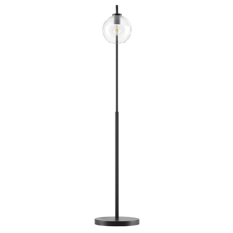 Pemberly Row 1-Light Glass and Metal Floor Lamp in Black and Clear