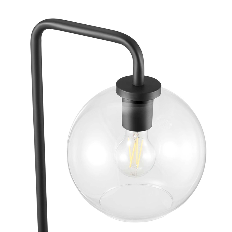 Pemberly Row 1-Light Glass and Metal Floor Lamp in Black and Clear