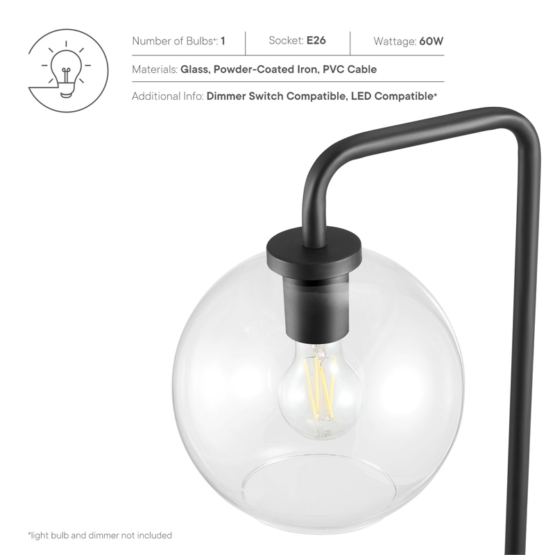 Pemberly Row 1-Light Glass and Metal Floor Lamp in Black and Clear