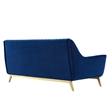 Pemberly Row Channel Tufted Velvet Sofa in Navy with Gold Base