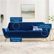 Pemberly Row Channel Tufted Velvet Sofa in Navy with Gold Base