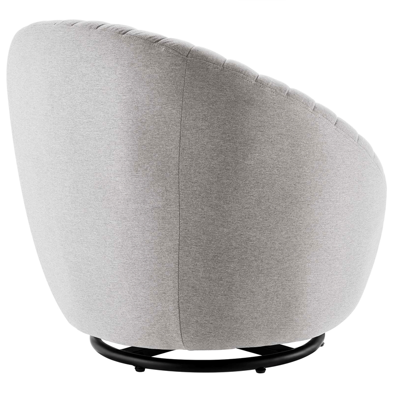 Pemberly Row Fabric Swivel Chair with Channel Tufting in Black/Light Gray