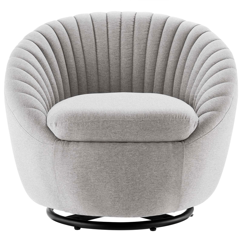 Pemberly Row Fabric Swivel Chair with Channel Tufting in Black/Light Gray