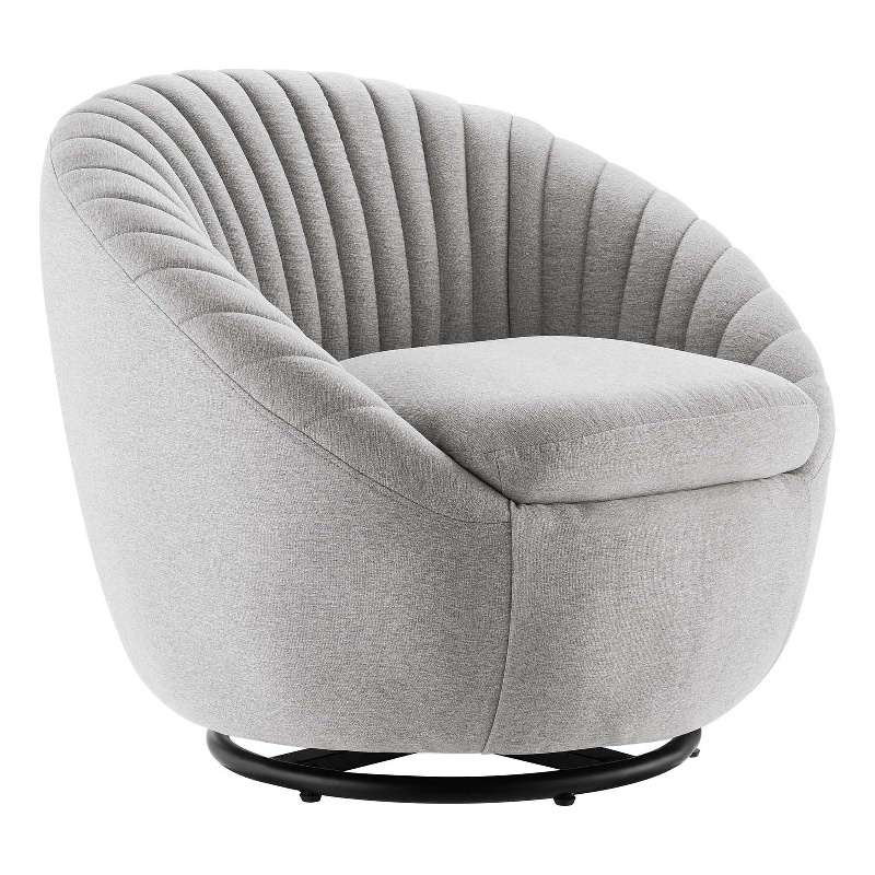 Pemberly Row Fabric Swivel Chair with Channel Tufting in Black/Light Gray