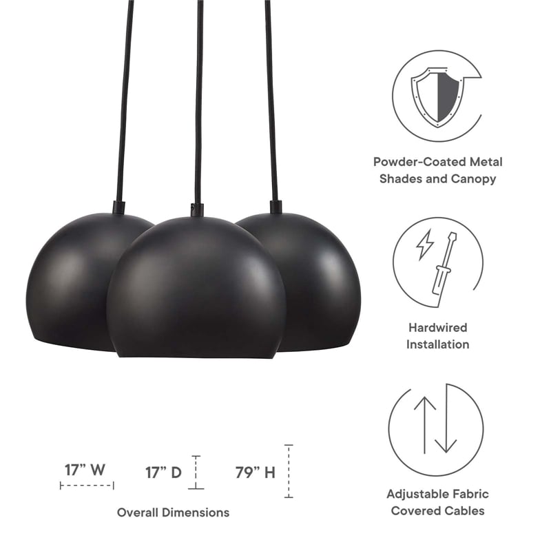 Pemberly Row 3-Light Pendant with Adjustable Fabric Cables and Metal Shades
