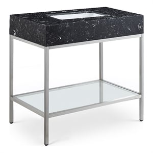 Pemberly Row 36-Inch Black Engineered Stone Bathroom Vanity with Chrome Base