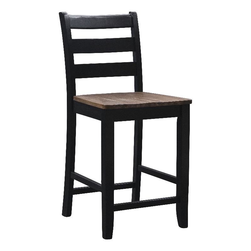 Pemberly Row Two-Tone Ladder Back Counter Stool in Black and Oak Finish