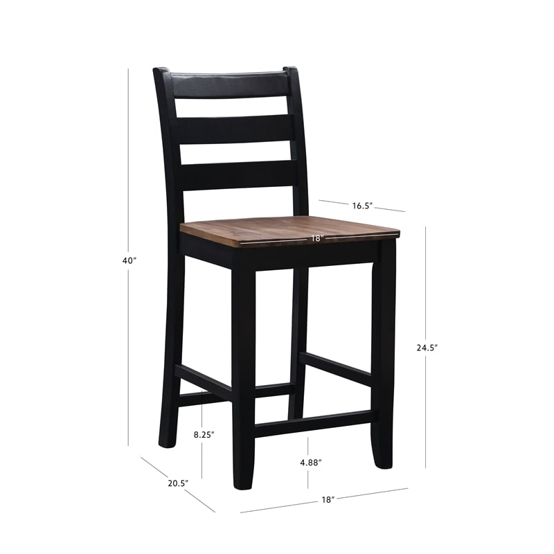 Pemberly Row Two-Tone Ladder Back Counter Stool in Black and Oak Finish