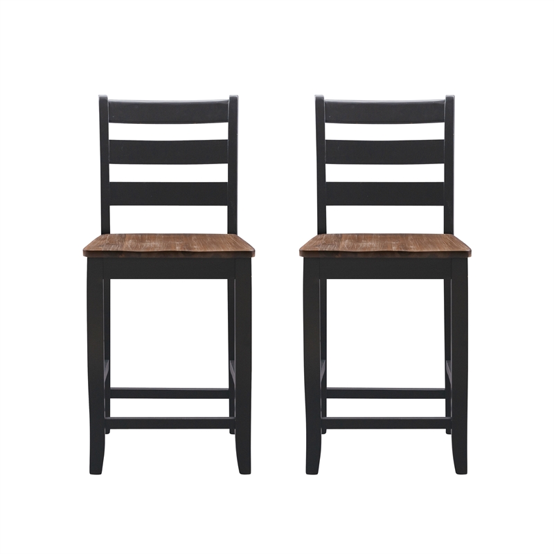 Pemberly Row Two-Tone Ladder Back Counter Stool in Black and Oak Finish