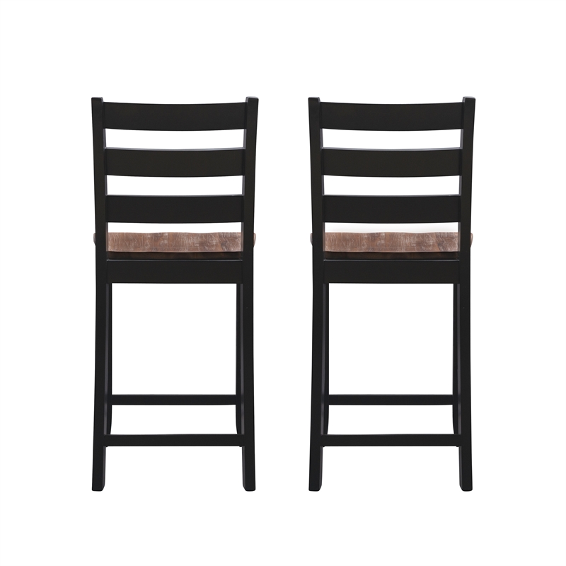 Pemberly Row Two-Tone Ladder Back Counter Stool in Black and Oak Finish