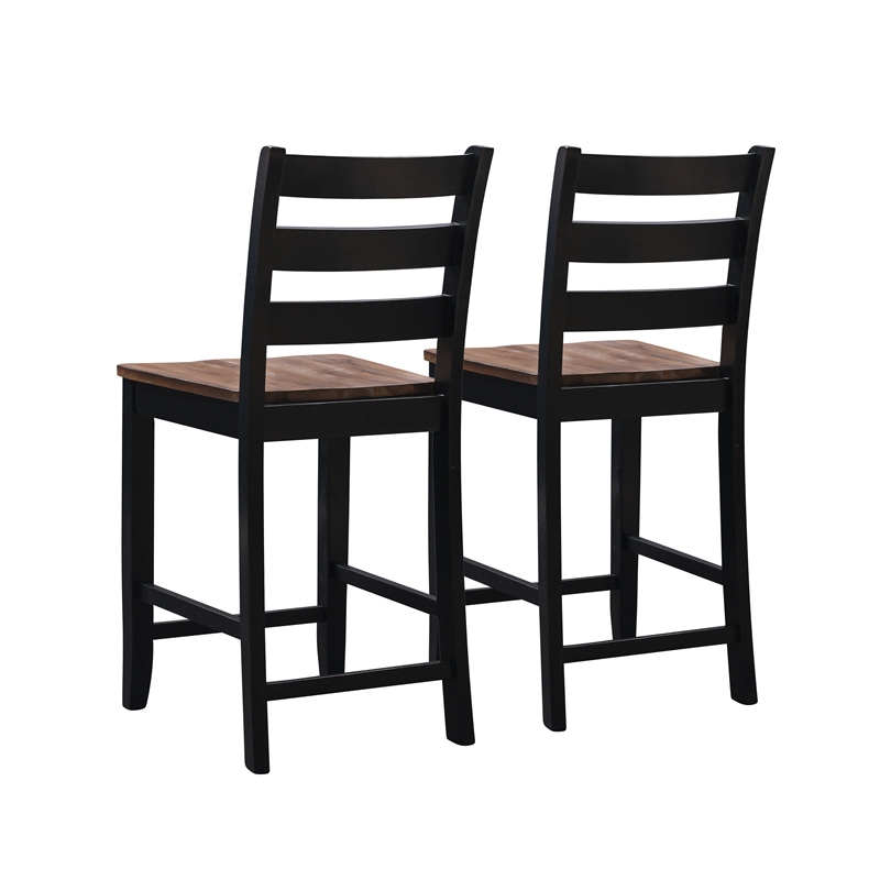 Pemberly Row Two-Tone Ladder Back Counter Stool in Black and Oak Finish