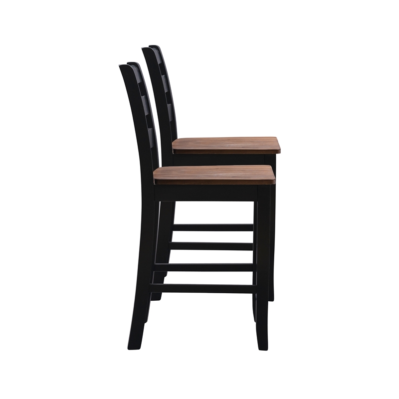 Pemberly Row Two-Tone Ladder Back Counter Stool in Black and Oak Finish