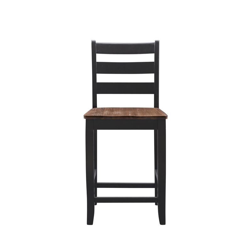Pemberly Row Two-Tone Ladder Back Counter Stool in Black and Oak Finish