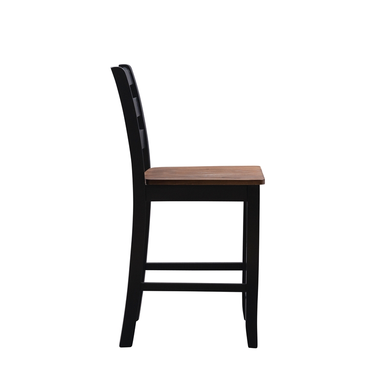 Pemberly Row Two-Tone Ladder Back Counter Stool in Black and Oak Finish