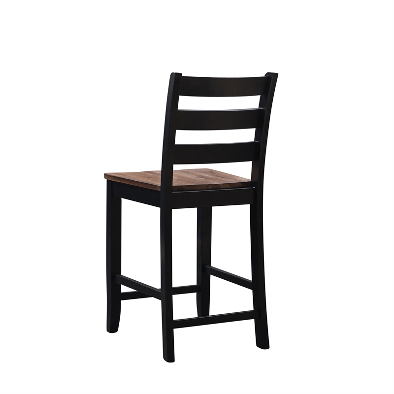 Pemberly Row Two-Tone Ladder Back Counter Stool in Black and Oak Finish