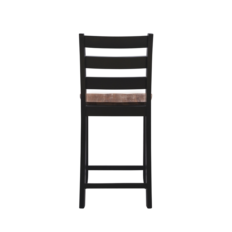 Pemberly Row Two-Tone Ladder Back Counter Stool in Black and Oak Finish