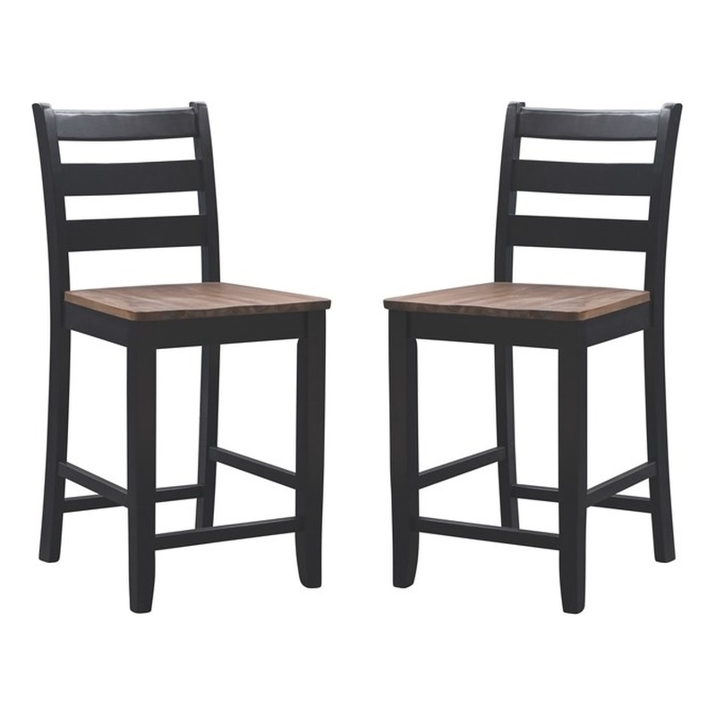 Pemberly Row Two-Tone Ladder Back Counter Stool in Black and Oak Finish