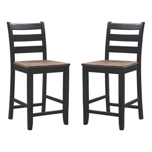 Pemberly Row Two-Tone Ladder Back Counter Stool in Black and Oak Finish
