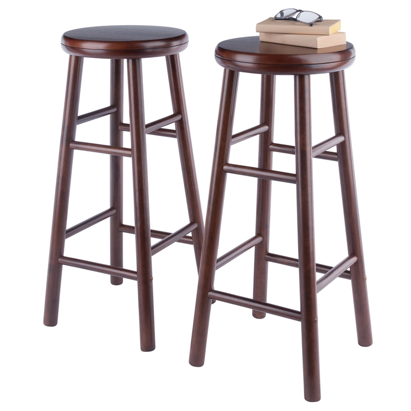 Pemberly Row 2-Piece Solid Wood Swivel Seat Bar Stool Set in Walnut