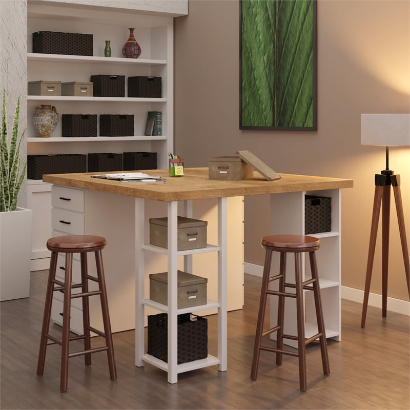 Pemberly Row 2-Piece Solid Wood Swivel Seat Bar Stool Set in Walnut