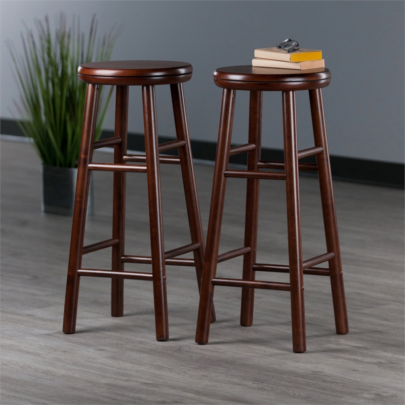 Pemberly Row 2-Piece Solid Wood Swivel Seat Bar Stool Set in Walnut