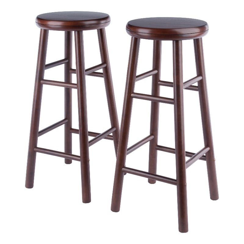 Pemberly Row 2-Piece Solid Wood Swivel Seat Bar Stool Set in Walnut