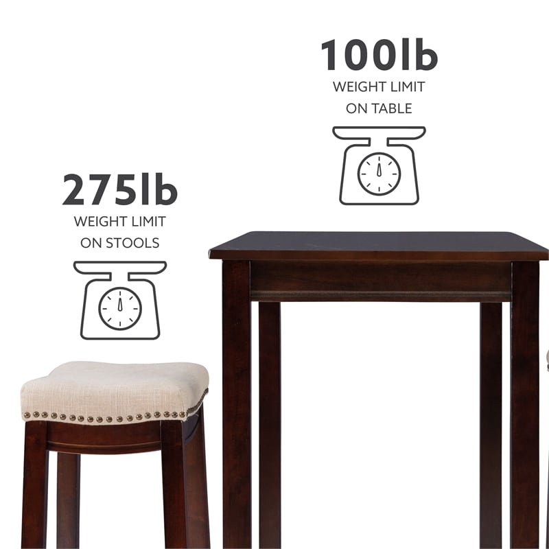 Pemberly Row 3-Piece Wood Bar Dining Set in Walnut with Padded Seats