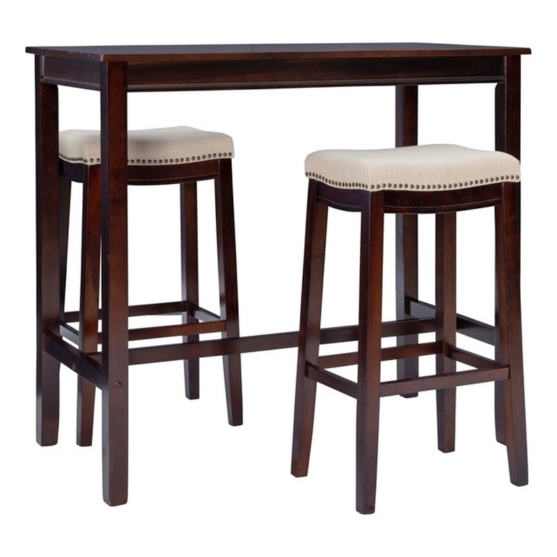 Pemberly Row 3-Piece Wood Bar Dining Set in Walnut with Padded Seats