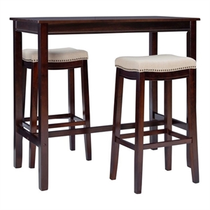 Pemberly Row 3-Piece Wood Bar Dining Set in Walnut with Padded Seats