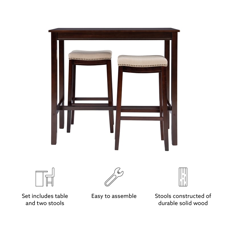 Pemberly Row 3-Piece Wood Bar Dining Set in Walnut with Padded Seats
