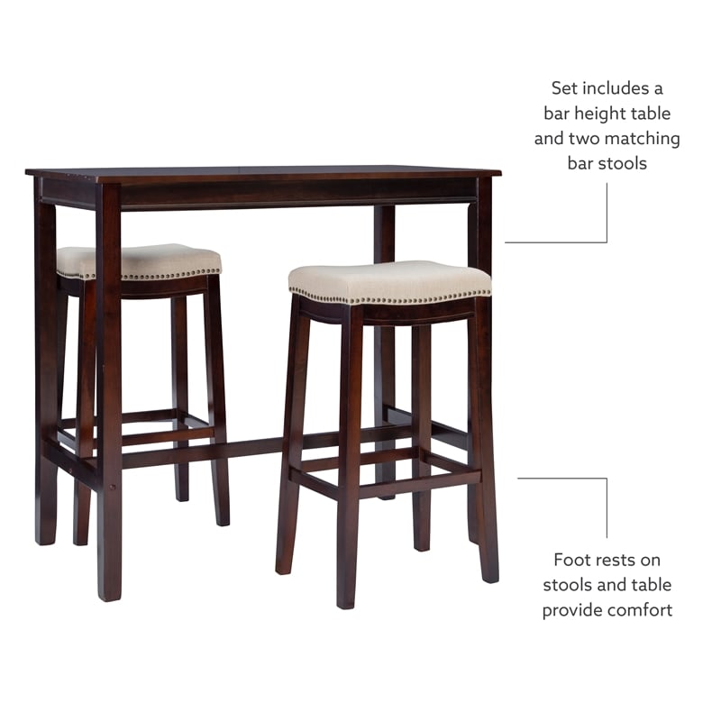 Pemberly Row 3-Piece Wood Bar Dining Set in Walnut with Padded Seats