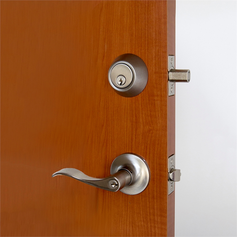 Pemberly Row Stratford Keyed Entry Door Knob and Deadbolt in Satin Nickel