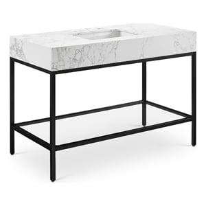 Pemberly Row 48&quot Bathroom Vanity with Ceramic Sink in White and Black