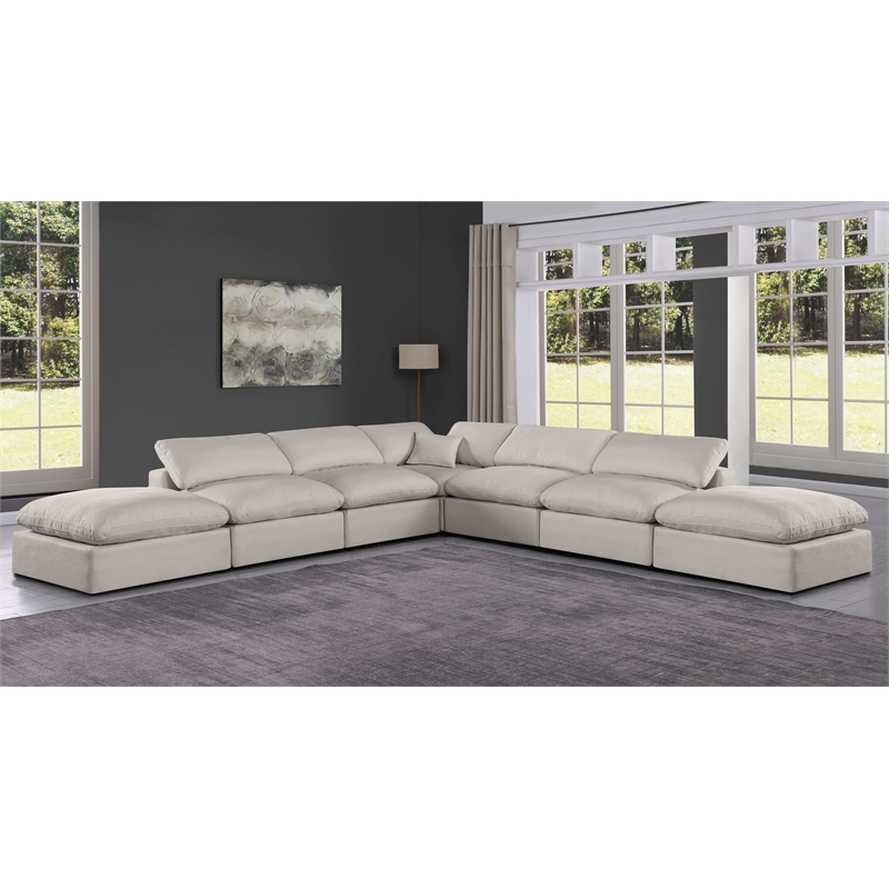 Pemberly Row 7-Piece Modular Sectional in Beige Linen Textured Fabric