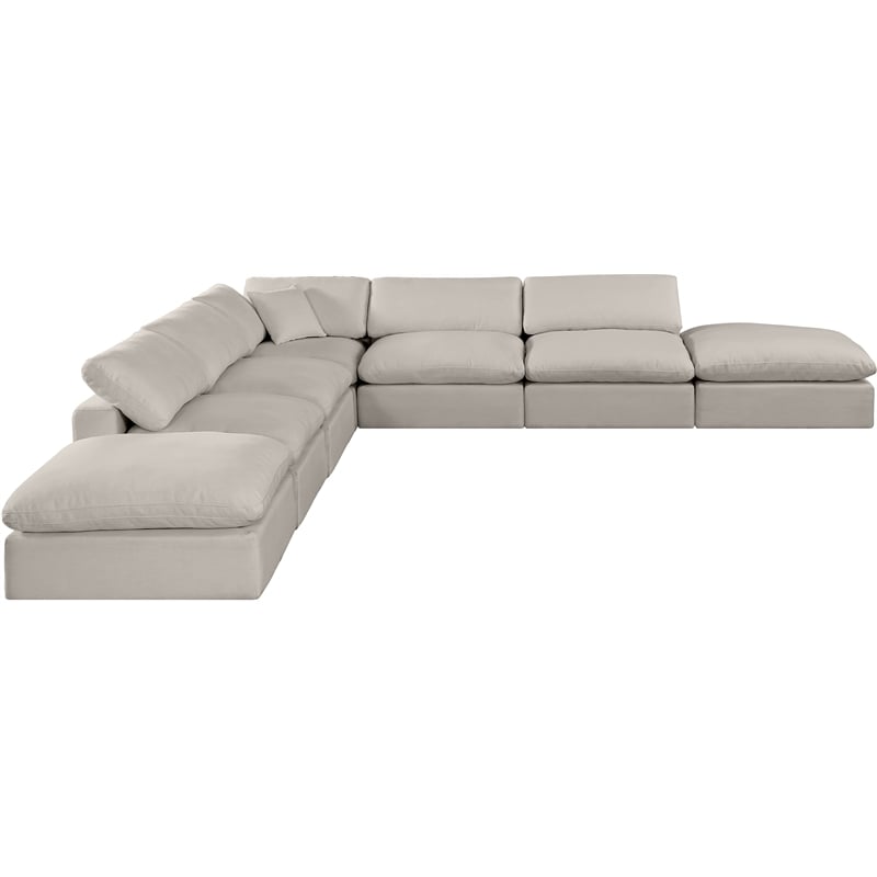Pemberly Row 7-Piece Modular Sectional in Beige Linen Textured Fabric