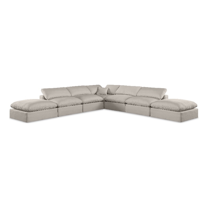 Pemberly Row 7-Piece Modular Sectional in Beige Linen Textured Fabric