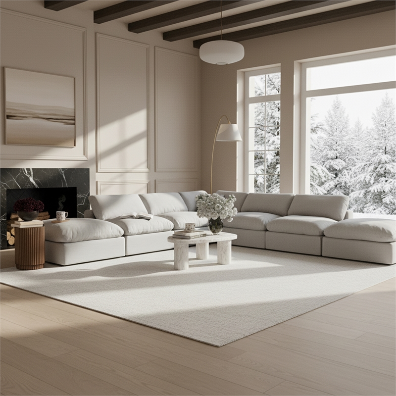 Pemberly Row 7-Piece Modular Sectional in White Linen Textured Fabric