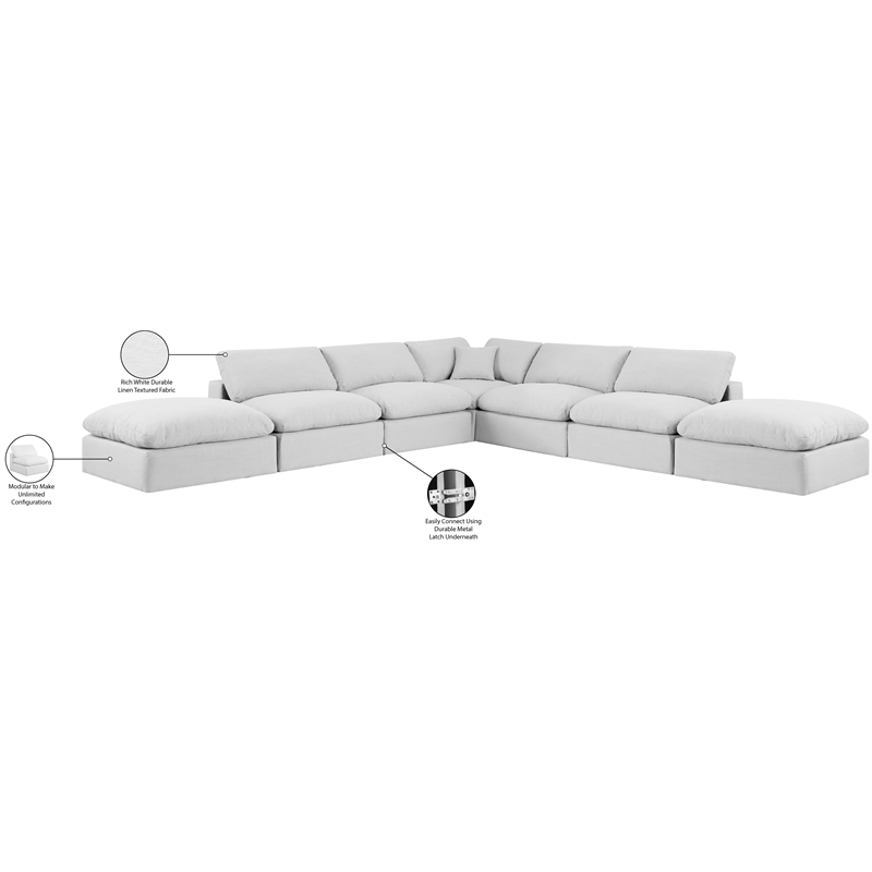 Pemberly Row 7-Piece Modular Sectional in White Linen Textured Fabric
