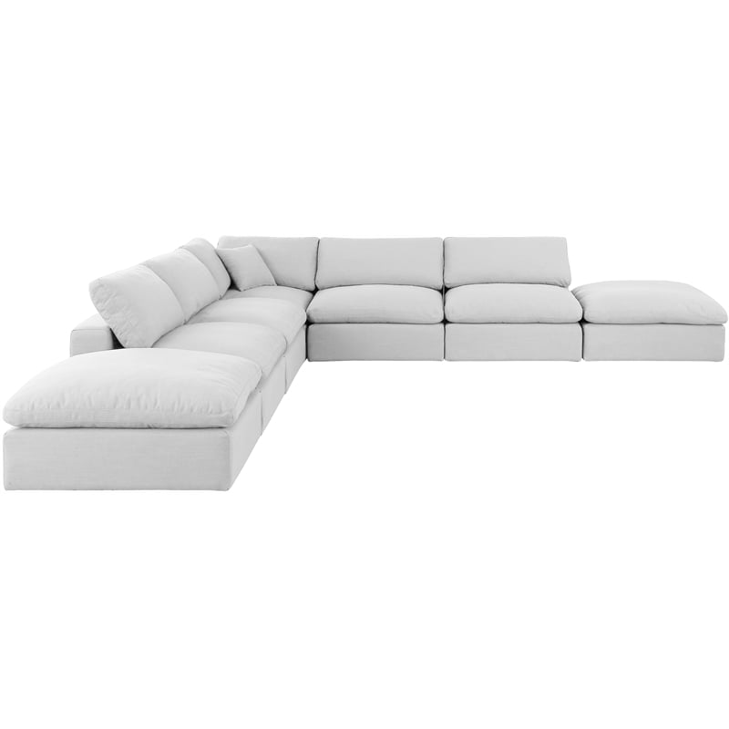 Pemberly Row 7-Piece Modular Sectional in White Linen Textured Fabric