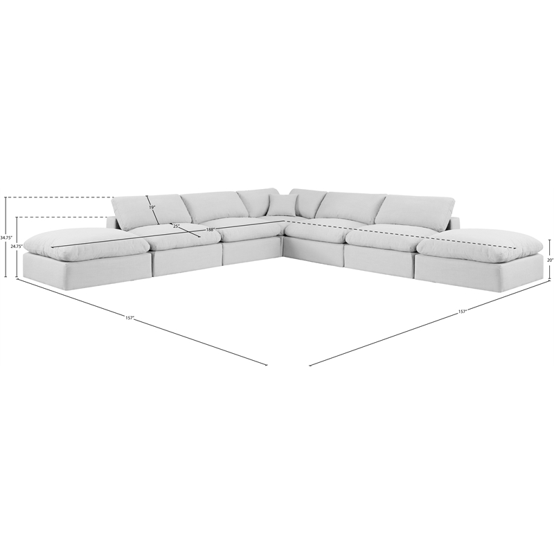 Pemberly Row 7-Piece Modular Sectional in White Linen Textured Fabric