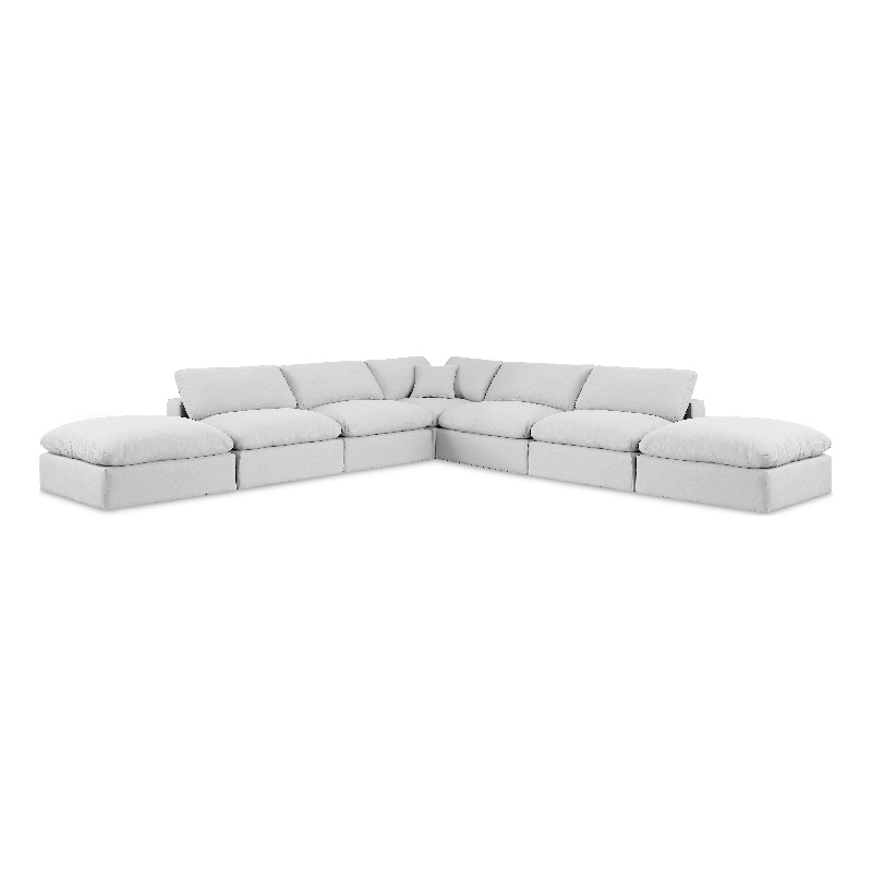 Pemberly Row 7-Piece Modular Sectional in White Linen Textured Fabric