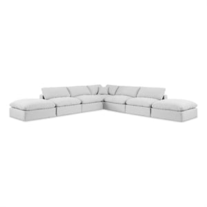 Pemberly Row 7-Piece Modular Sectional in White Linen Textured Fabric
