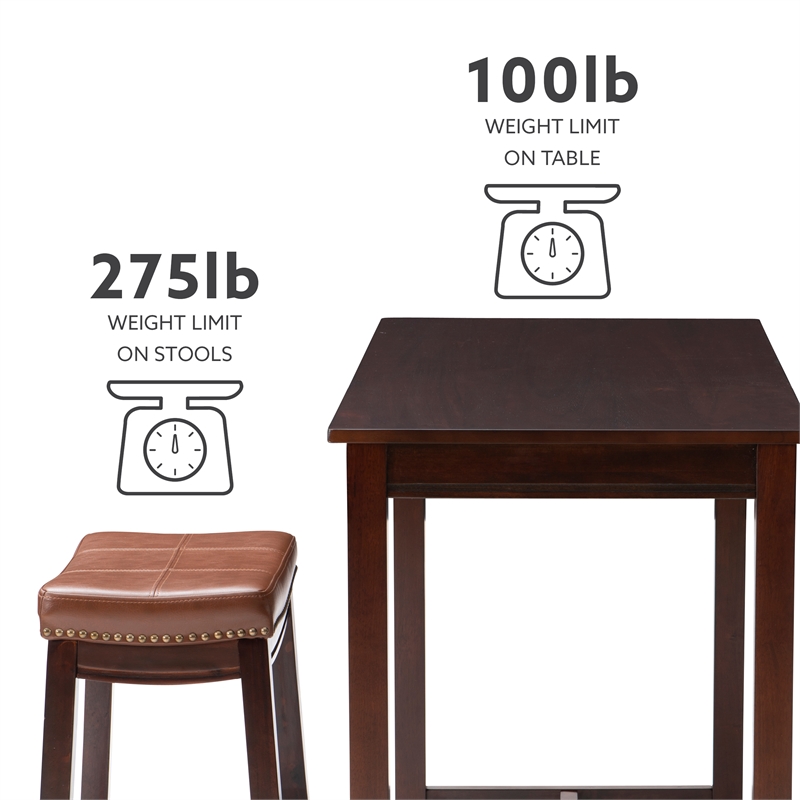 Pemberly Row 3-Piece Counter Dining Set Wood and Faux Leather Cognac Brown