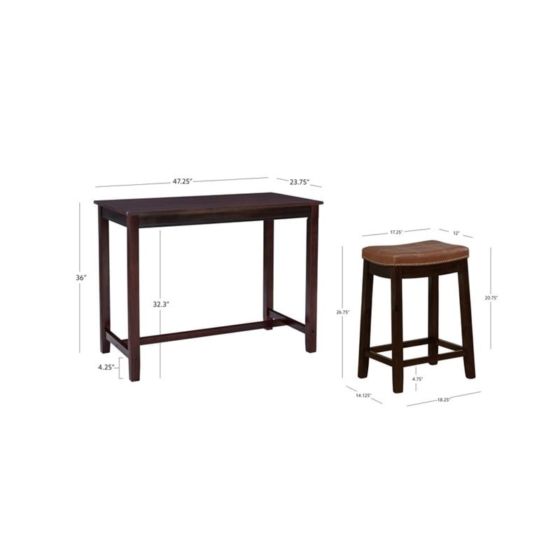 Pemberly Row 3-Piece Counter Dining Set Wood and Faux Leather Cognac Brown